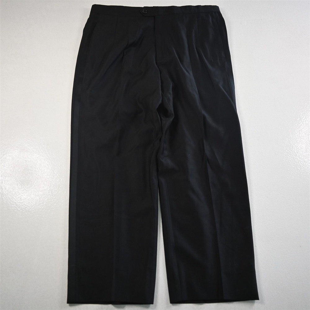Bespoke 34x28 Black 100% Wool Pleated Front Tuxedo Trousers Mens Pants